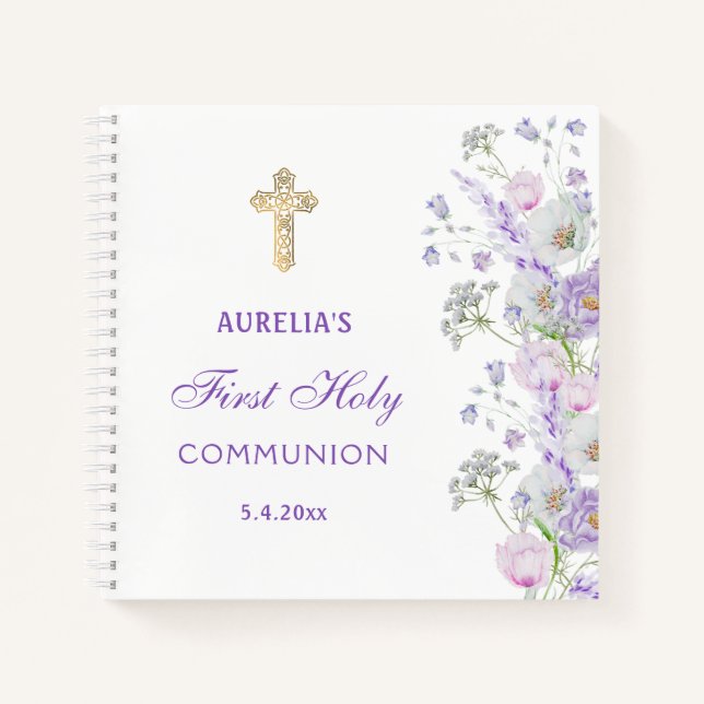 Carnet Lilac Flowers First Communion Guest Book (Devant)