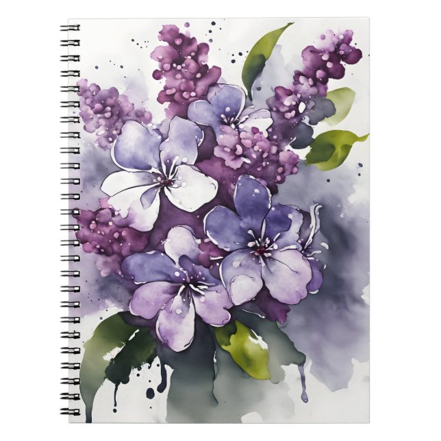 Carnet Lilas - Fleurs aquarelle (Devant)
