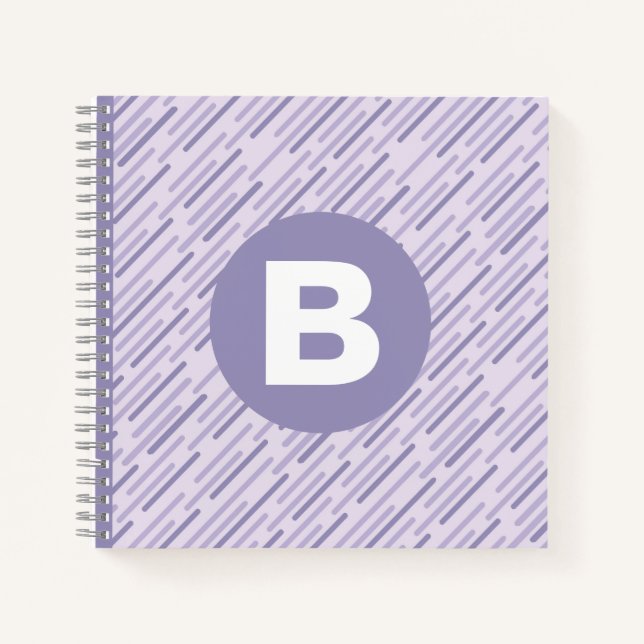 Carnet Lilas Moderne Violet Monogramme en Bandes Diagonal (Devant)
