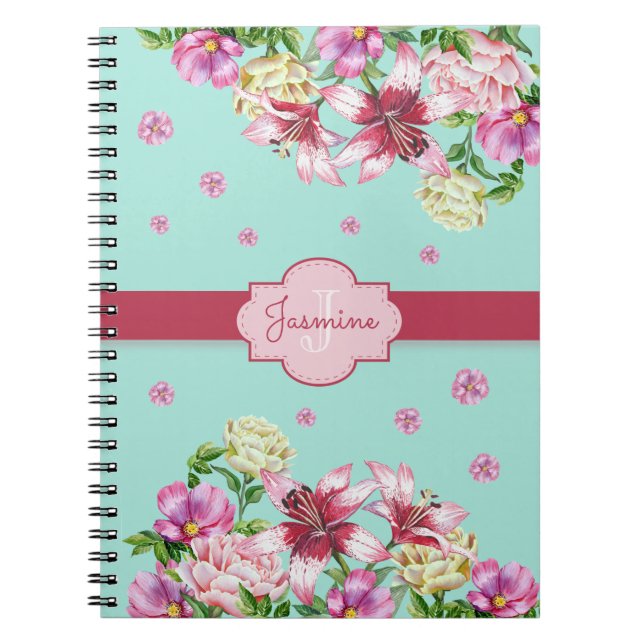 Carnet Lily & Peony Floral Aqua (Devant)