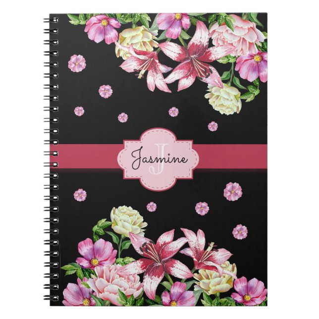 Carnet Lily & Peony Floral Black (Devant)