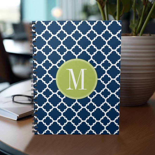 Carnet Lime et marine Motif géométrique Monogramme person (Personalized notebook - add name and custom text)