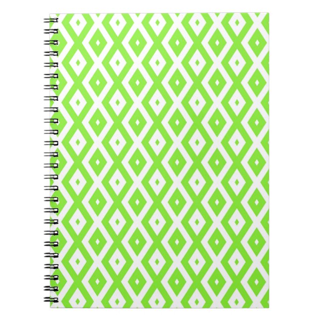 Carnet Lime green and white diamond pattern (Devant)