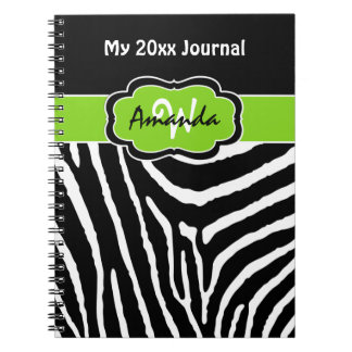 Carnet Lime personnalisé noir blanc Zèbre feuille de band