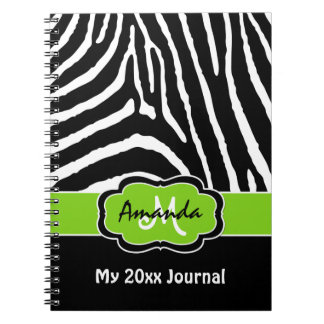 Carnet Lime personnalisé noir blanc Zèbre feuille de band