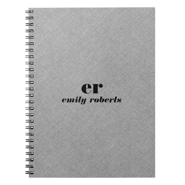 Carnet Lin gris minimaliste monogramme (Devant)