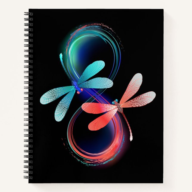 Carnet L'infini avec des libellules lumineuses (Devant)