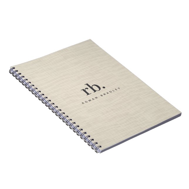 Carnet Linge Beige Crème Texture Simple Élégant Monogramm (Côté Droit)