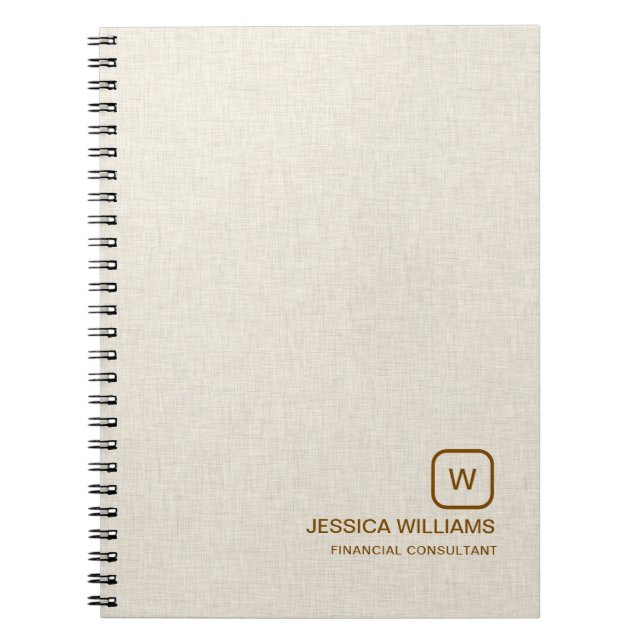 Carnet Linge beige personnalisé typographie brun simple (Devant)