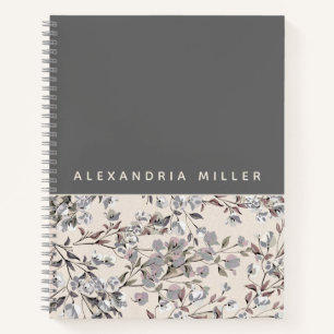 Carnet Linge de lit beige et fleurs grises Nom personna