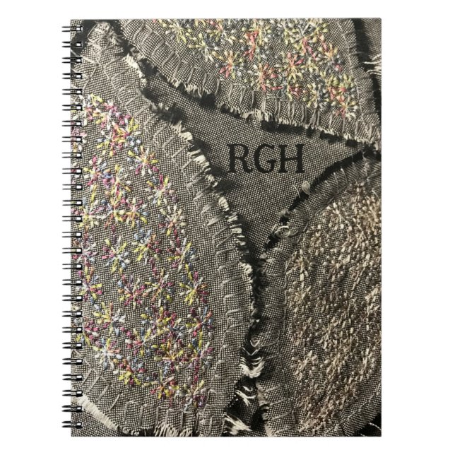 Carnet Linge gris monogramme à l'aspect grunge floral (Devant)