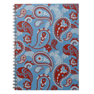 Carnet Linocut traditionnel Paisley Rouge Bleu Blanc