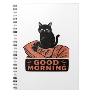 Carnet Linogravure Chat Noir Sarcasique Mème Bonjour