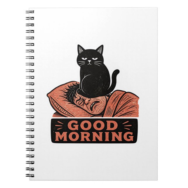 Carnet Linogravure Chat Noir Sarcasique Mème Bonjour (Devant)