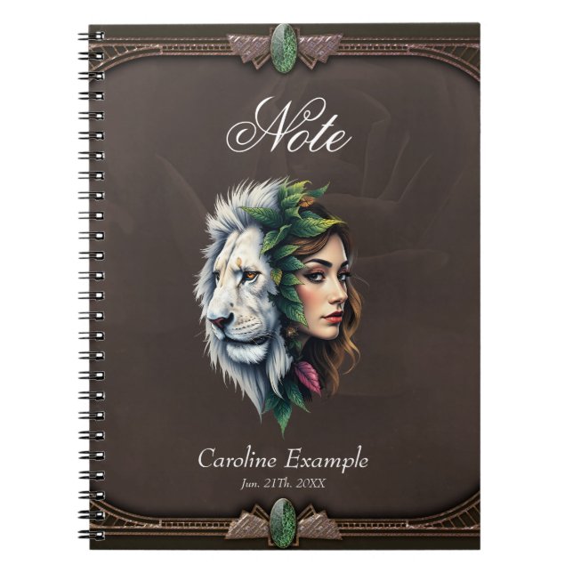 Carnet Lion blanc et femme (Devant)