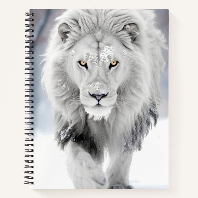 Carnet Lion blanc majestueux en hiver Wonderland Design (Devant)