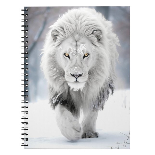 Carnet Lion blanc majestueux en hiver Wonderland Design (Devant)