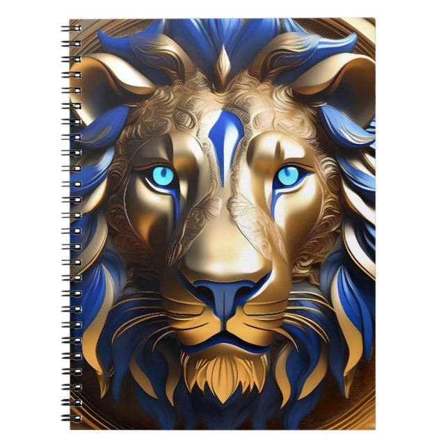 Carnet Lion bleu saphir et or (Devant)
