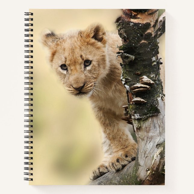 Carnet Lion Cub Climbing Tree Cute Photo (Devant)