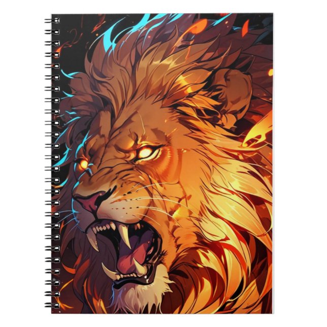 Carnet Lion de feu avec Mane et éléments naturels (Devant)