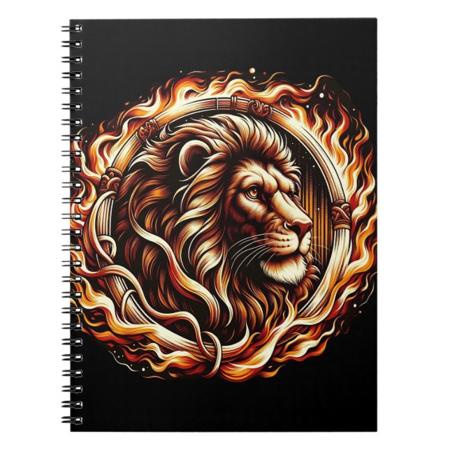 Carnet Lion Flamboyant dans un Anneau de Flammes de Feu A (Devant)
