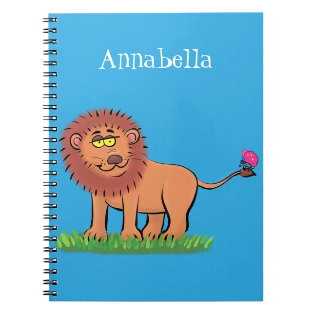 Carnet Lion joyeux avec dessin animé de papillon (Devant)
