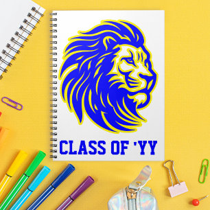 Carnet Lion Mascot Bleu Jaune Prière de classe supérieure