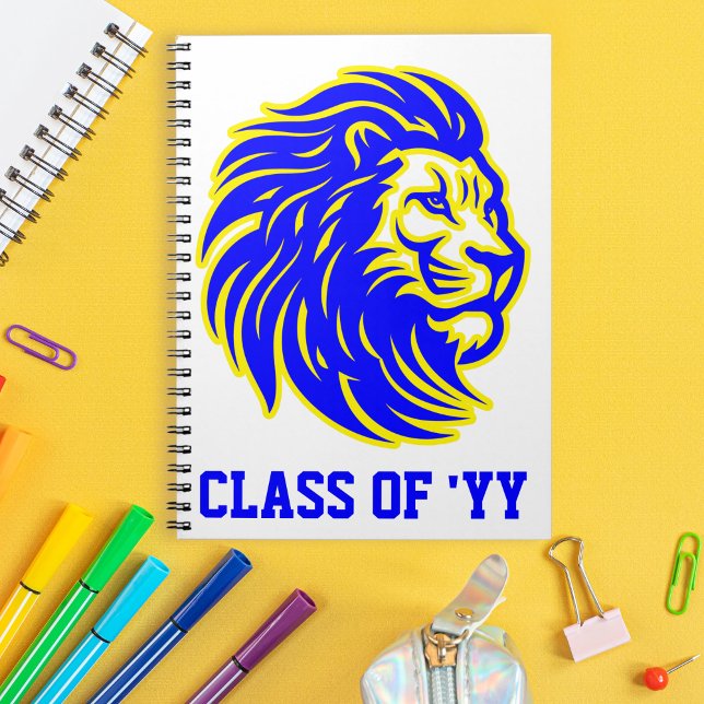 Carnet Lion Mascot Bleu Jaune Prière de classe supérieure (Créateur téléchargé)