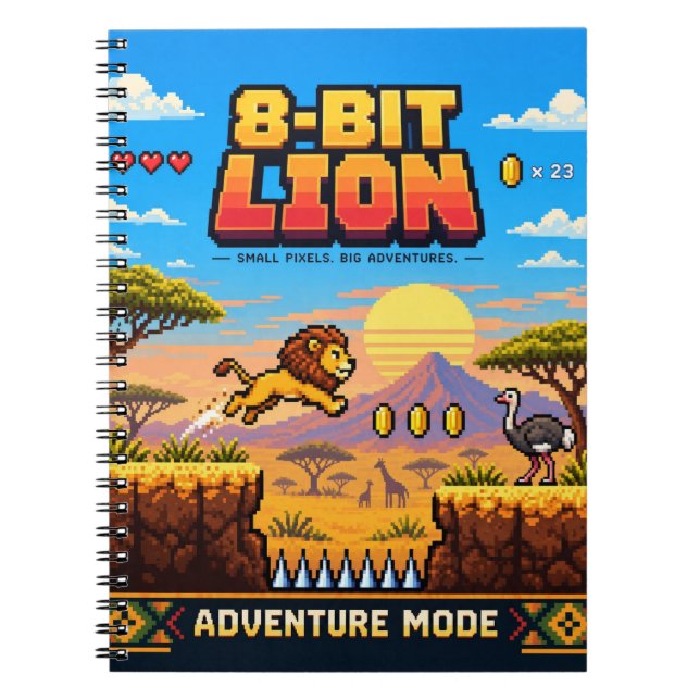 Carnet Lion, Rétro Pixel Art 8-Bit (Devant)