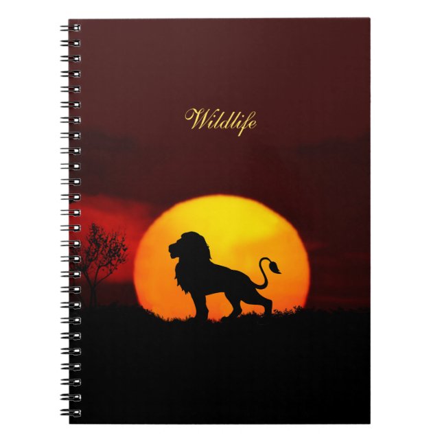 Carnet Lion sauvage, lever et calligraphie sur une jungle (Devant)
