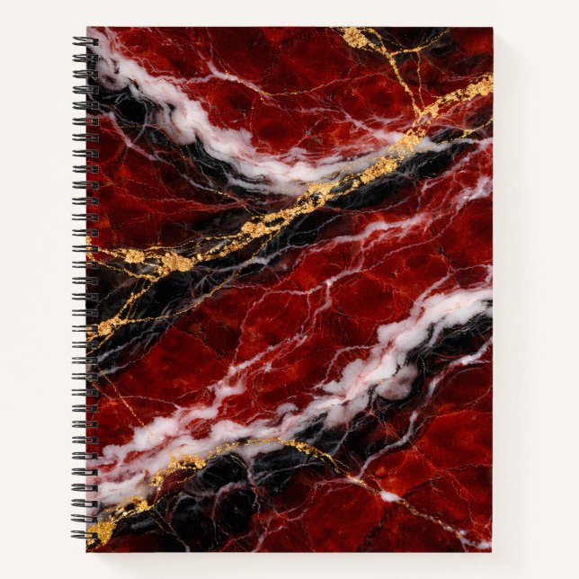 Carnet Lipstick Red Marble with Black, White & Gold Veins (Devant)