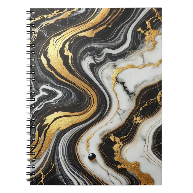 Carnet Liquide Doré Noir Blanc Aspect Marbre Mariage Glam (Devant)
