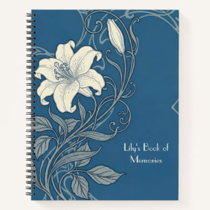Carnet Lis Art nouveau bleu et blanc