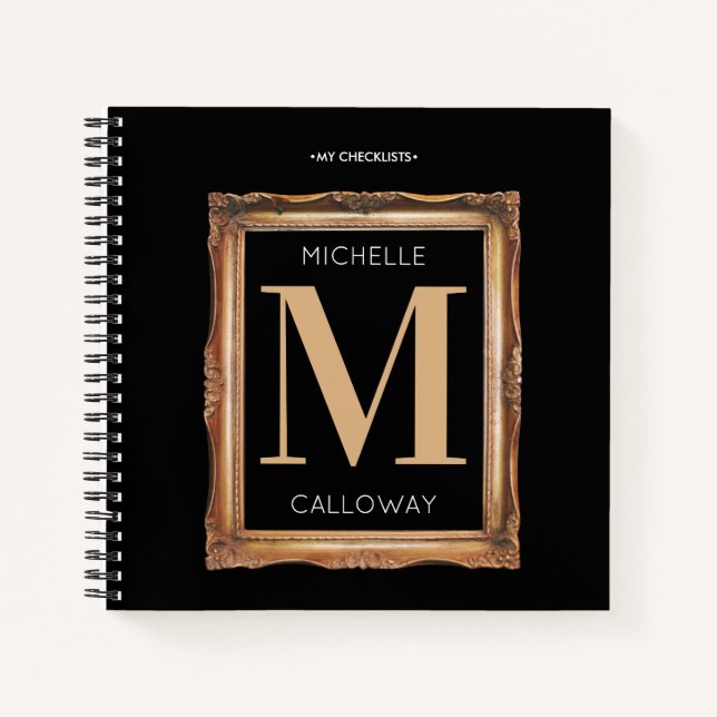 Carnet Liste de contrôle Chic Black & Gold Monogram (Devant)