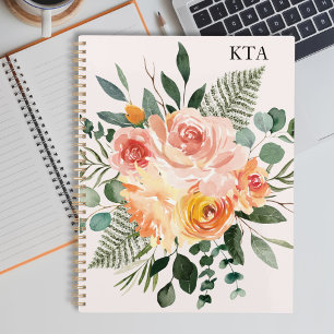 Carnet Liste de tâches Monogram Automne Aquarelle Rose Ru