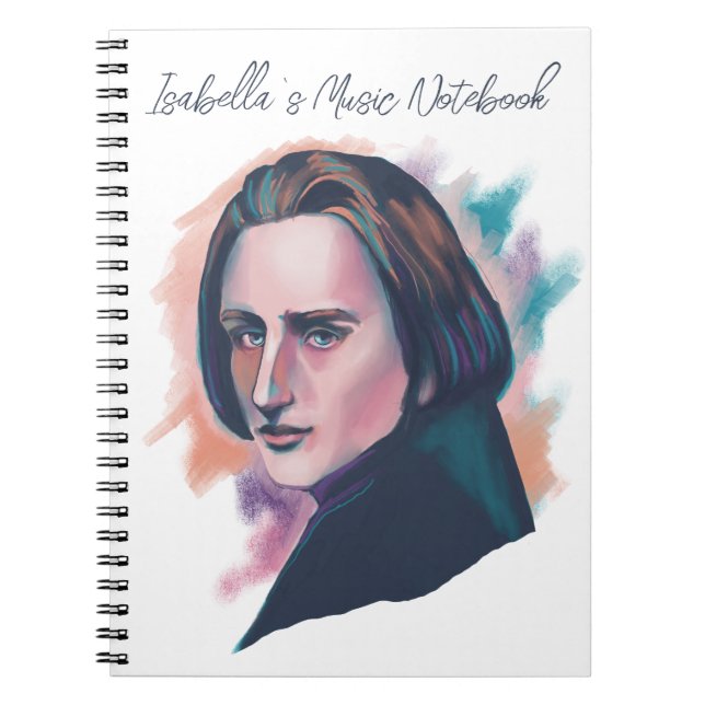Carnet Liszt Colorful Watercolor Portrait Custom Name (Devant)