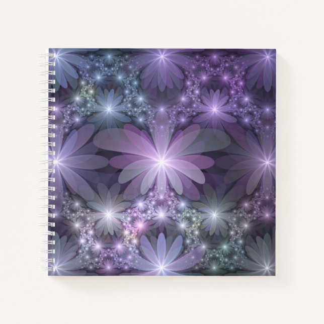 Carnet Lit de fleurs tendance brillant art fractal abstra (Devant)