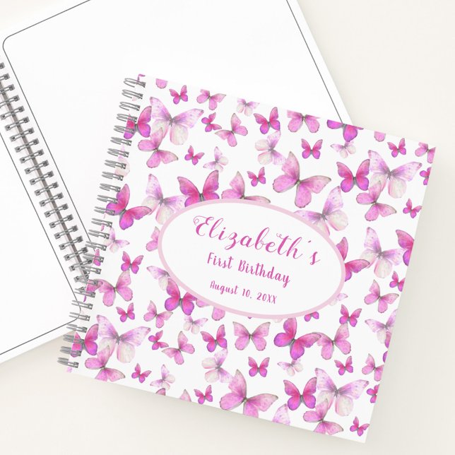 Carnet Little Butterfly 1st Birthday Pink Girl Guest Book (Créateur téléchargé)