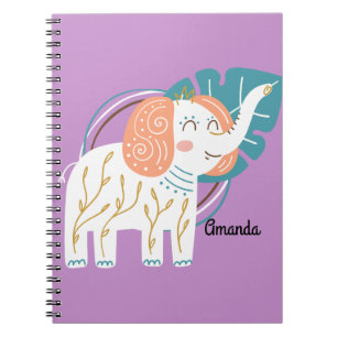 Carnet Little Elephant Boho Nom personnalisé