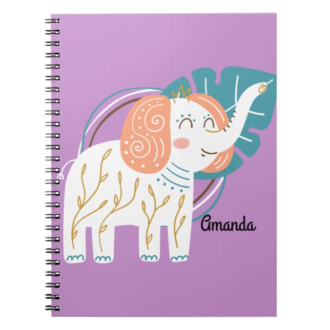 Carnet Little Elephant Boho Nom personnalisé (Devant)
