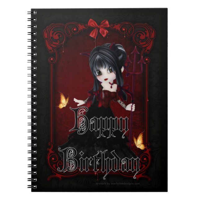 Carnet Little Goth Devil Girl Joyeux Anniversaire Note Li (Devant)