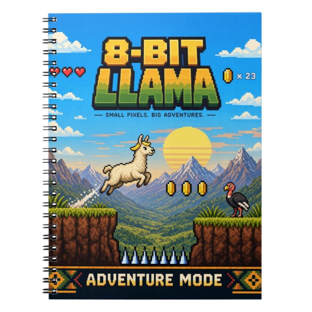 Carnet Llama, Rétro Pixel Art 8-Bit (Devant)