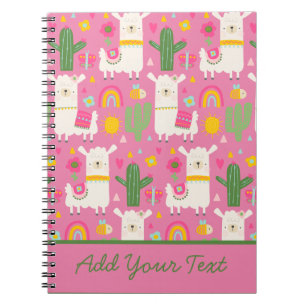 Carnet Llamas Arcs-en-ciel Cactus Vert Lumineux Rose Fémi