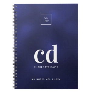 Carnet Logo bleu marine monogramme initial entreprise