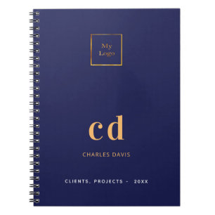 Carnet Logo commercial des initiales en or bleu marine