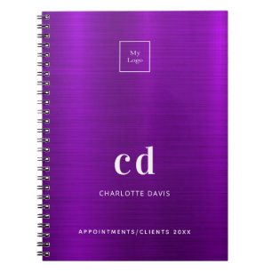 Carnet Logo commercial métallisé violet monogramme