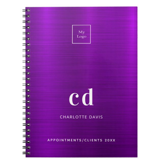 Carnet Logo commercial monochrome métallisé violet (Devant)