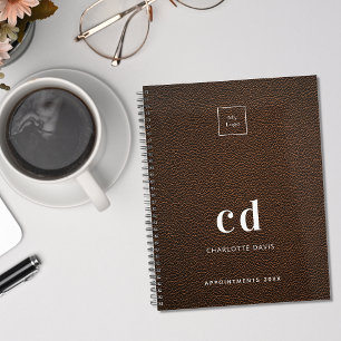Carnet Logo cuir marron monogramme initiales affaires