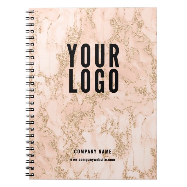 Carnet Logo de l'entreprise en marbre rose or promotionne (Devant)