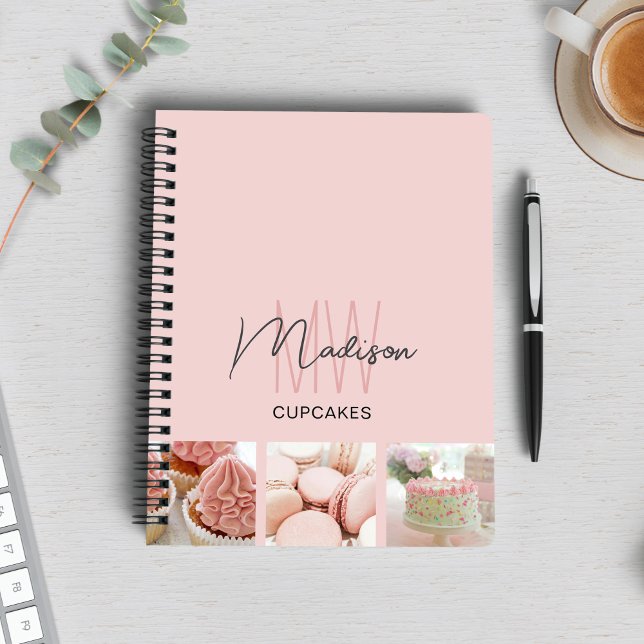 Carnet Logo de monogramme personnalisé Photo Boulangerie  (Custom Monogram Logo Photo Bakery Pink Notebook)